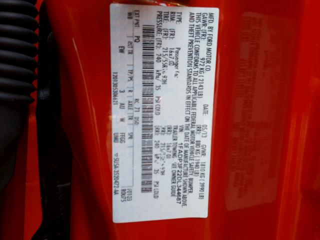 1FADP3F22DL344687 - 2013 FORD FOCUS SE RED photo 10