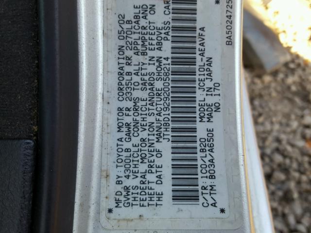 JTHBD192920058214 - 2002 LEXUS IS 300 SILVER photo 10