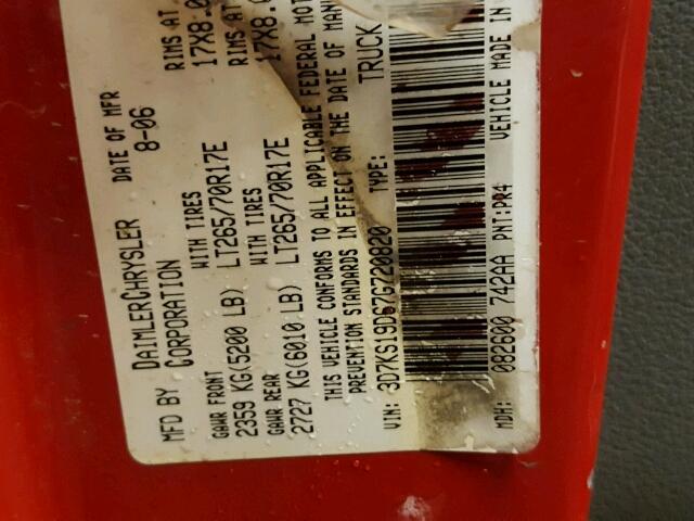 3D7KS19D67G720820 - 2007 DODGE RAM 1500 RED photo 10