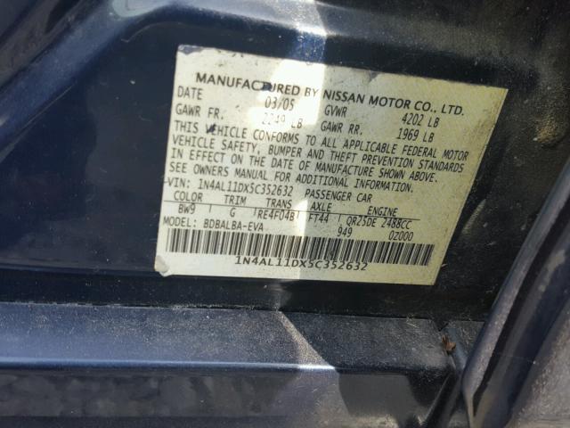 1N4AL11DX5C352632 - 2005 NISSAN ALTIMA S BLUE photo 10