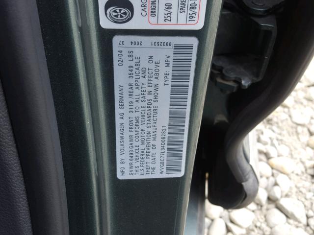 WVGBC77L34D062821 - 2004 VOLKSWAGEN TOUAREG 3. GREEN photo 10