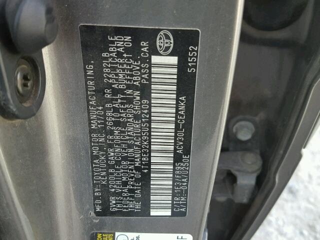 4T1BE32K95U512409 - 2005 TOYOTA CAMRY LE 灰色 照片 10