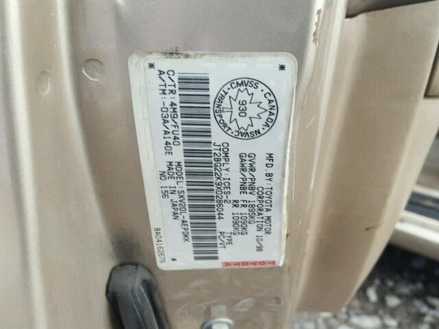 JT2BG22K9X0286044 - 1999 TOYOTA CAMRY LE ბეჟი ფოტო 10