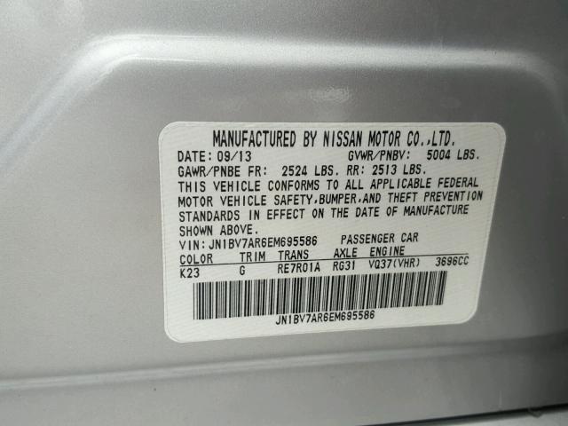 JN1BV7AR6EM695586 - 2014 INFINITI Q50 BASE Plata foto 10