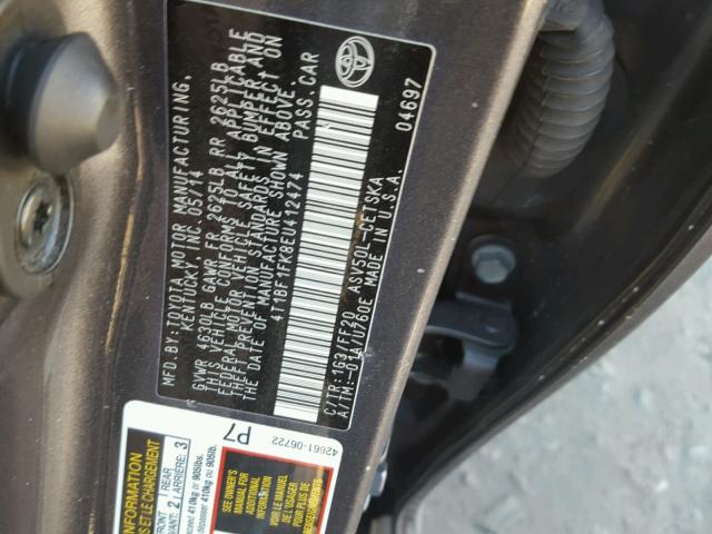 4T1BF1FK8EU412474 - 2014 TOYOTA CAMRY L BLACK photo 10