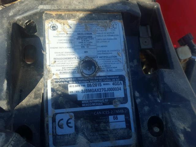 3JBMGAX27GJ000034 - 2016 CAN-AM RENEGADE 1 წითელი ფოტო 10