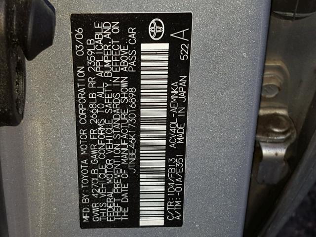 JTNBE46K173016898 - 2007 TOYOTA CAMRY NEW SILVER photo 10