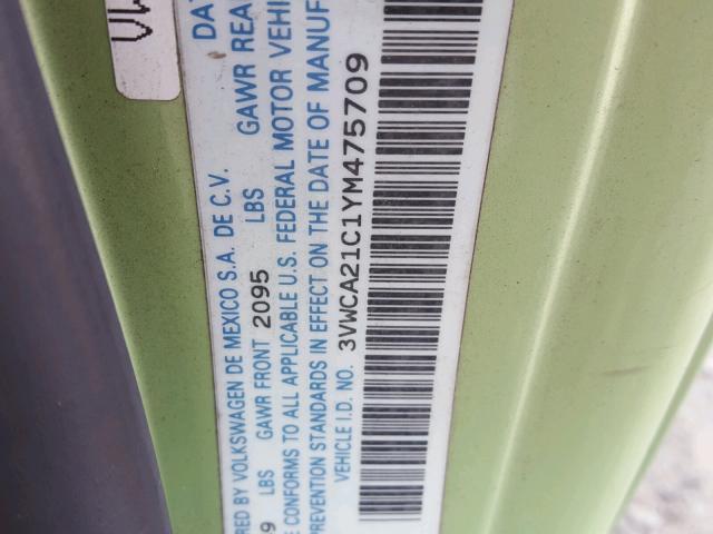 3VWCA21C1YM475709 - 2000 VOLKSWAGEN NEW BEETLE 绿色 照片 10