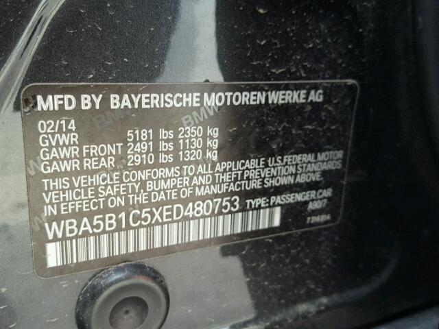 WBA5B1C5XED480753 - 2014 BMW 535 I CHARCOAL photo 10