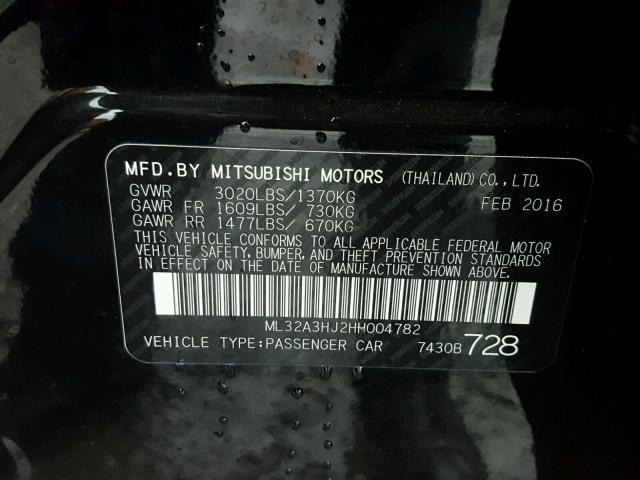 ML32A3HJ2HH004782 - 2017 MITSUBISHI MIRAGE ES BLACK photo 10