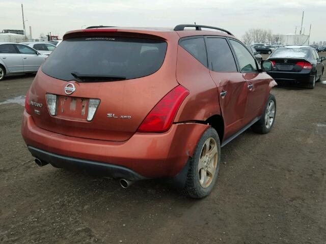 JN8AZ08W74W338523 - 2004 NISSAN MURANO SL ORANGE photo 4