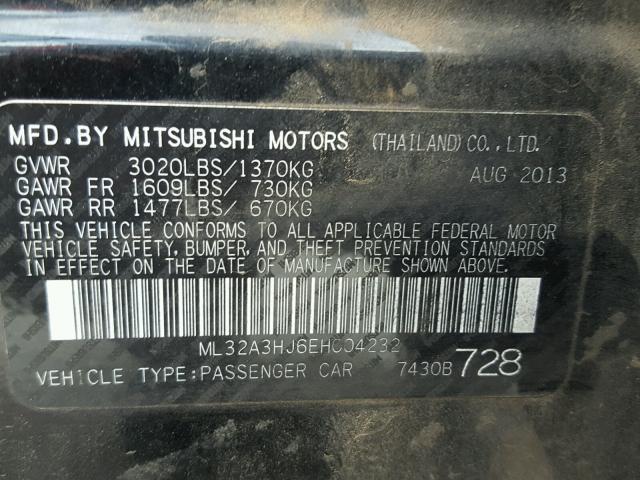 ML32A3HJ6EH004232 - 2014 MITSUBISHI MIRAGE DE BLACK photo 10