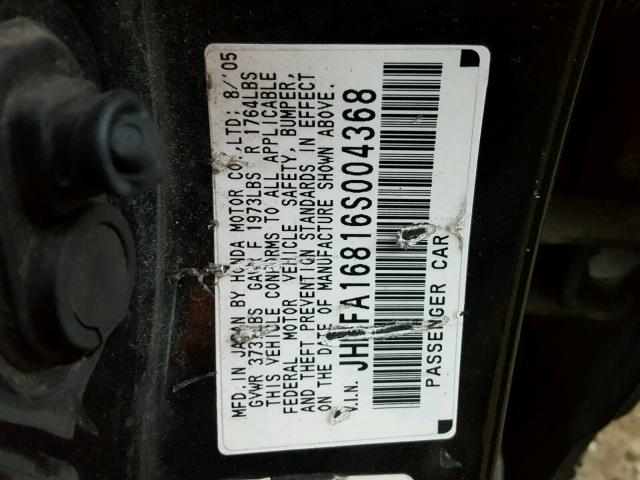 JHMFA16816S004368 - 2006 HONDA CIVIC EX 黑色 照片 10