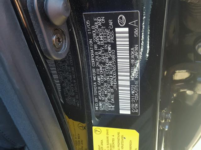 JTHBA30G765159810 - 2006 LEXUS ES 330 BLACK photo 10