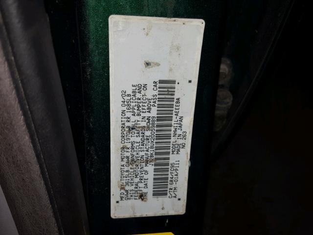 JT2BK18UX20059889 - 2002 TOYOTA PRIUS GREEN photo 10