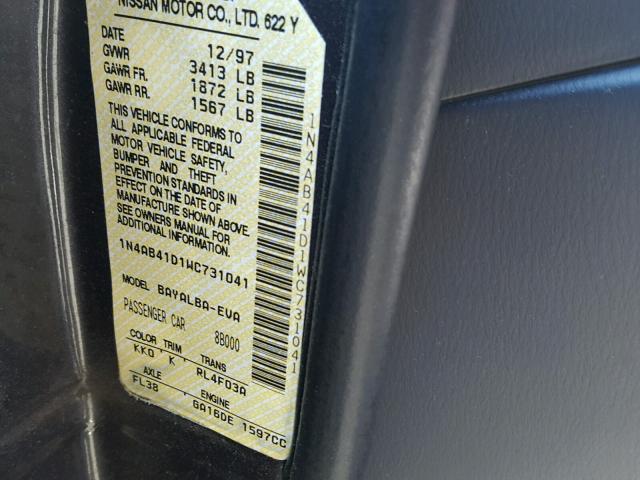 1N4AB41D1WC731041 - 1998 NISSAN SENTRA E GRAY photo 10