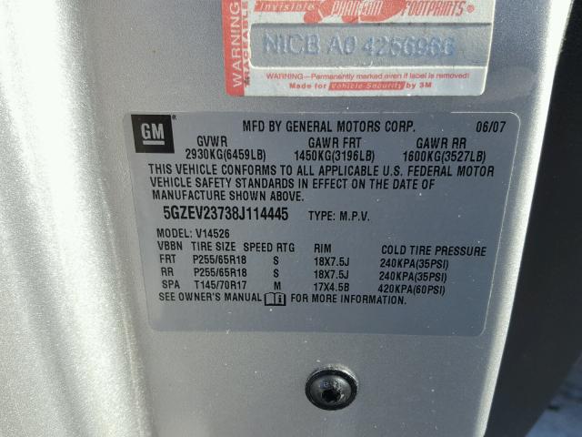 5GZEV23738J114445 - 2008 SATURN OUTLOOK XR ვერცხლისფერი ფოტო 10