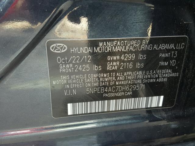 5NPEB4AC7DH629571 - 2013 HYUNDAI SONATA GLS BLUE photo 10