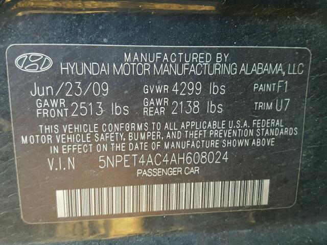 5NPET4AC4AH608024 - 2010 HYUNDAI SONATA GLS BLACK photo 10