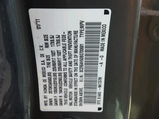 3CZRE4H50BG700691 - 2011 HONDA CR-V EX ნაცრისფერი ფოტო 10