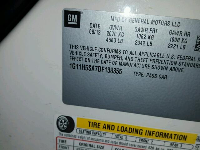 1G11H5SA7DF138355 - 2013 CHEVROLET MALIBU LTZ 白色 照片 10