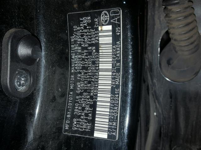 2T1BU4EE6AC446637 - 2010 TOYOTA COROLLA BA BLACK photo 10