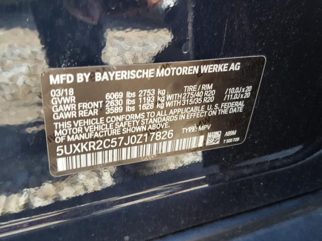 5UXKR2C57J0Z17826 - 2018 BMW X5 SDRIVE3 BLUE photo 10