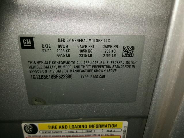 1G1ZB5E18BF322880 - 2011 CHEVROLET MALIBU LS Gümüş foto 10