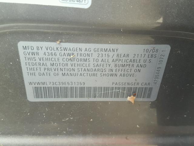 WVWML73C39E531359 - 2009 VOLKSWAGEN CC SPORT GRAY photo 10