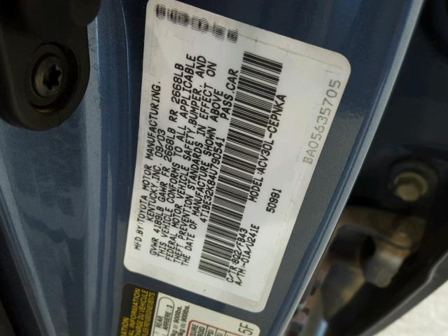 4T1BE32K84U790541 - 2004 TOYOTA CAMRY LE BLUE photo 10