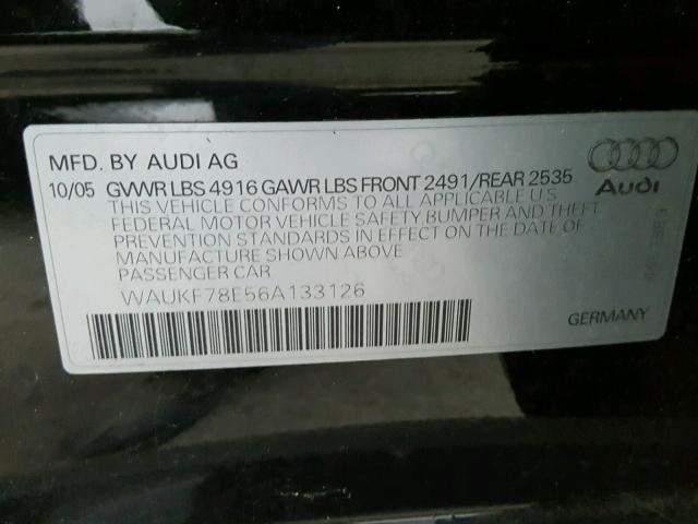 WAUKF78E56A133126 - 2006 AUDI A4 2.0T AV BLACK photo 10