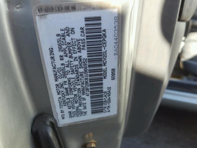 4T1BF28K81U966952 - 2001 TOYOTA CAMRY LE TAN photo 10