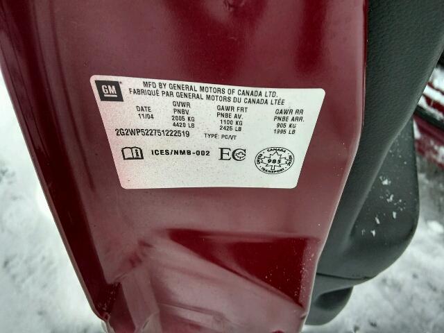 2G2WP522751222519 - 2005 PONTIAC GRAND PRIX RED photo 10