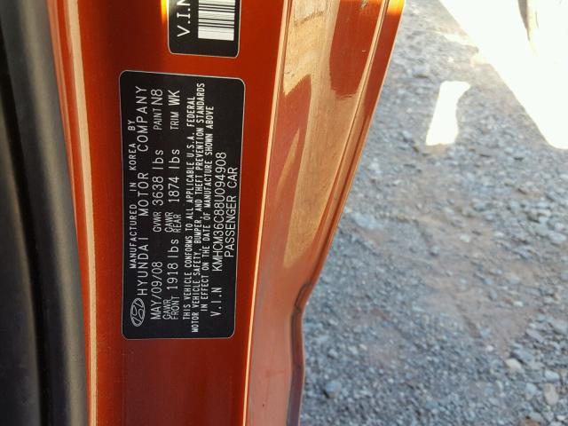 KMHCM36C88U094908 - 2008 HYUNDAI ACCENT GS RED photo 10