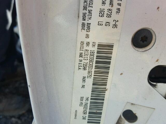 1B3ES56C65D166751 - 2005 DODGE NEON SXT WHITE photo 10