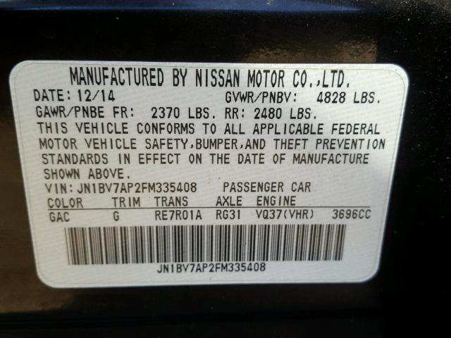 JN1BV7AP2FM335408 - 2015 INFINITI Q50 BASE Negro foto 10