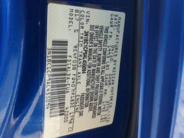 3N1BC1CP9AL455094 - 2010 NISSAN VERSA S BLUE photo 10