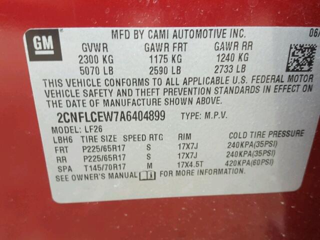 2CNFLCEW7A6404899 - 2010 CHEVROLET EQUINOX LS RED photo 10