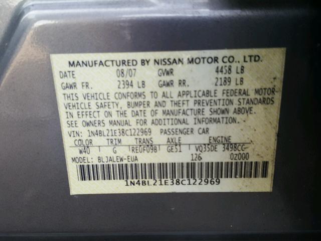 1N4BL21E38C122969 - 2008 NISSAN ALTIMA 3.5 SILVER photo 10