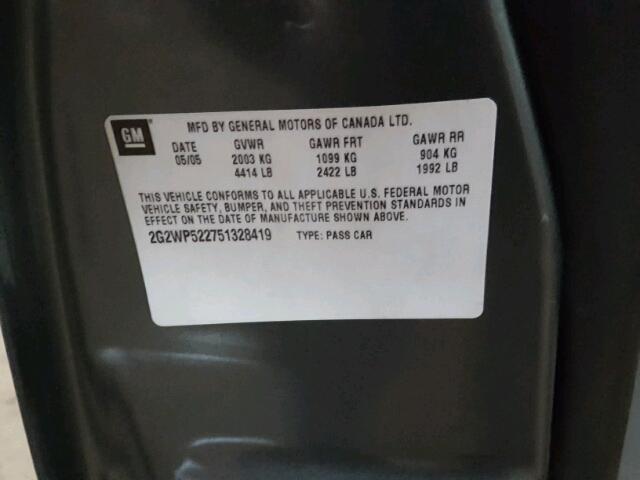 2G2WP522751328419 - 2005 PONTIAC GRAND PRIX Сұр фото 10