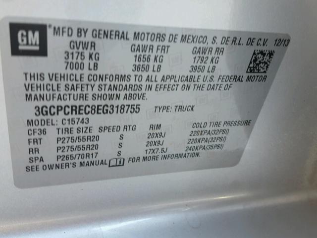 3GCPCREC8EG318755 - 2014 CHEVROLET SILVERADO SILVER photo 10