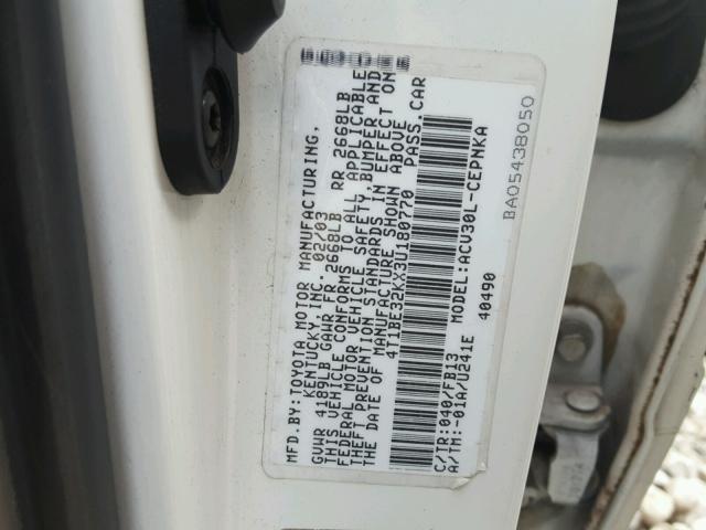 4T1BE32KX3U180770 - 2003 TOYOTA CAMRY LE 白色 照片 10
