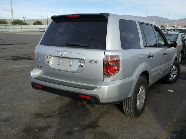 5FNYF28187B040428 - 2007 HONDA PILOT LX SILVER photo 4