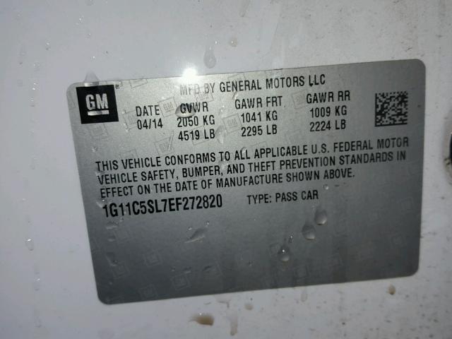 1G11C5SL7EF272820 - 2014 CHEVROLET MALIBU 1LT 白色 照片 10