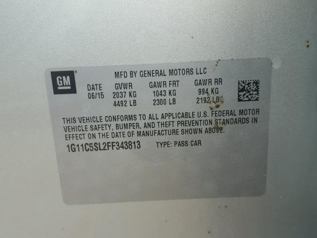 1G11C5SL2FF343813 - 2015 CHEVROLET MALIBU 1LT 银色 照片 10