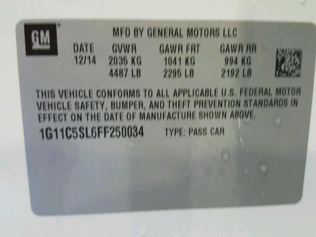 1G11C5SL6FF250034 - 2015 CHEVROLET MALIBU 1LT 白色 照片 10