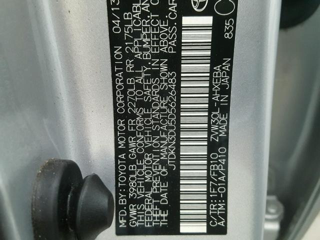 JTDKN3DU5D5626483 - 2013 TOYOTA PRIUS SILVER photo 10