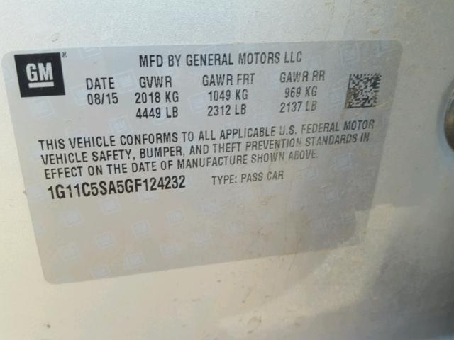 1G11C5SA5GF124232 - 2016 CHEVROLET MALIBU LIM 银色 照片 10
