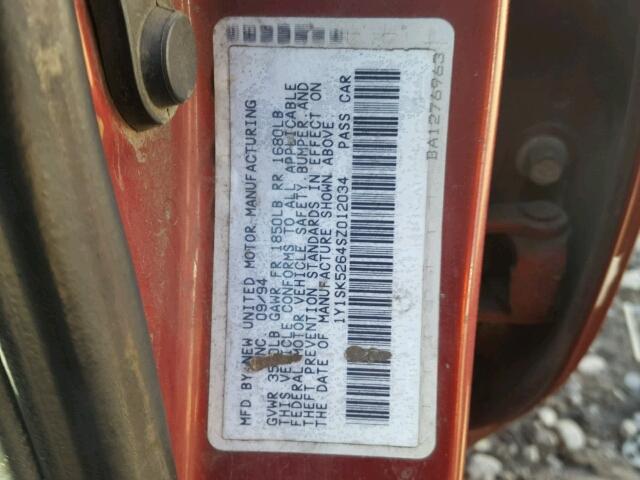 1Y1SK5264SZ012034 - 1995 GEO PRIZM BASE RED photo 10