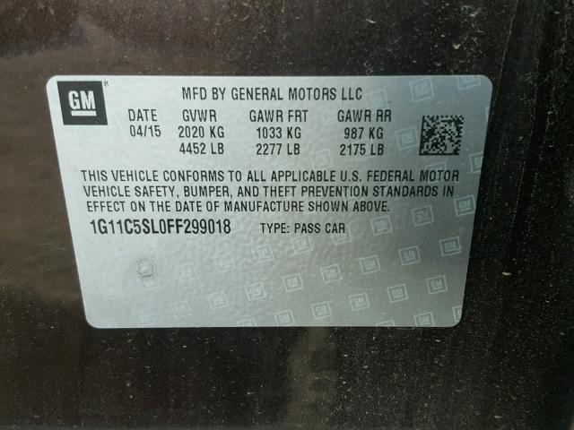 1G11C5SL0FF299018 - 2015 CHEVROLET MALIBU 1LT 棕色 照片 10